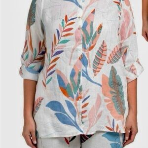 Cynthia Rowley 100% Linen Tropical Button Front Tunic Top Size 1XL